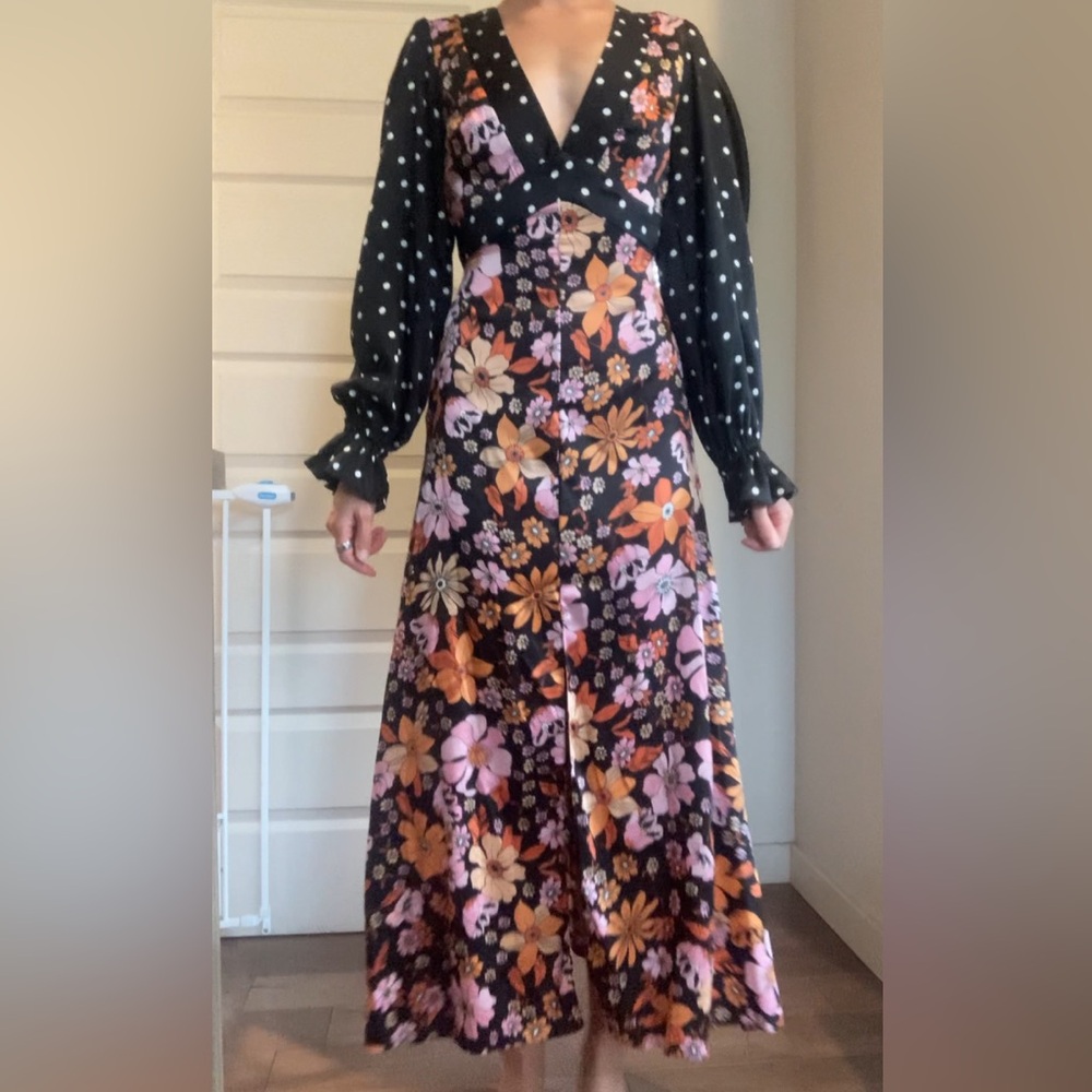 ASOS DESIGN Tall open back midi tea dress in mixed floral and spot